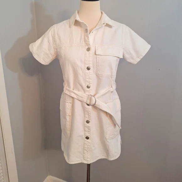 Zara white denim belted mini dress sz 13-14 NWT *G - Picture 2 of 8